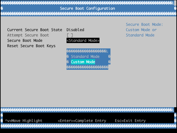 UEFI Secure Boot Configuration Screen