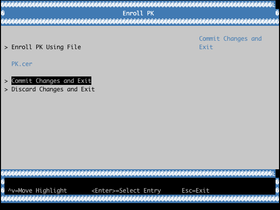 UEFI Secure Boot PK.cer Enroll Screen