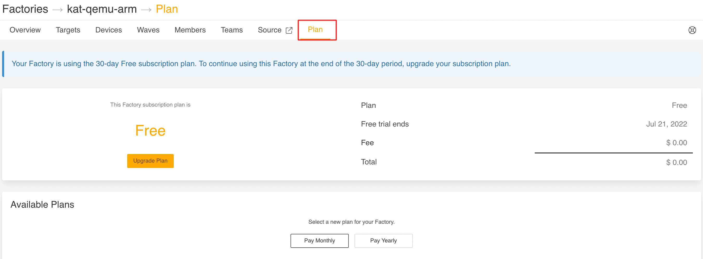 user interface plan tab