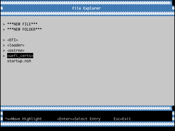 UEFI Secure Boot File Explorer Screen