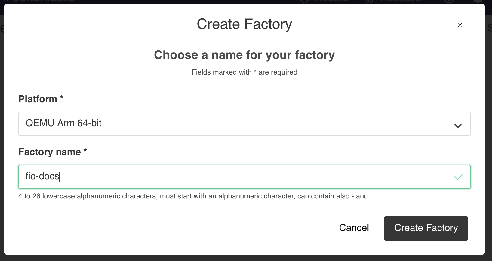 platform selection and factory name