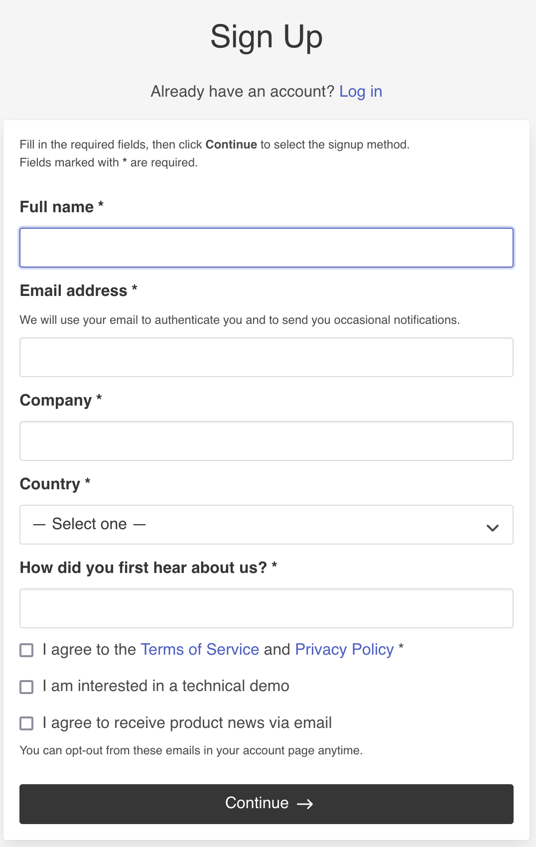 signup form