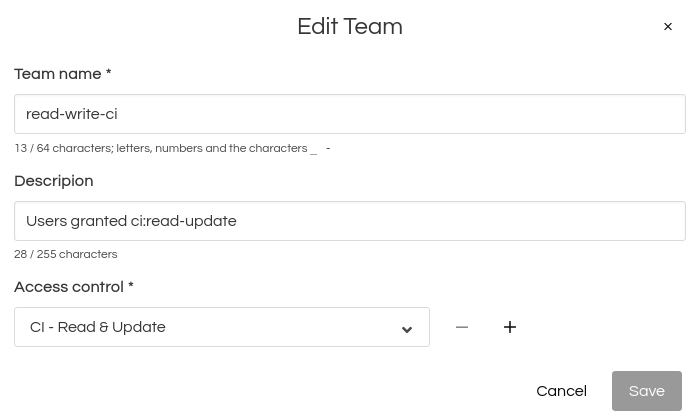 Teams example: Team read-write CI users