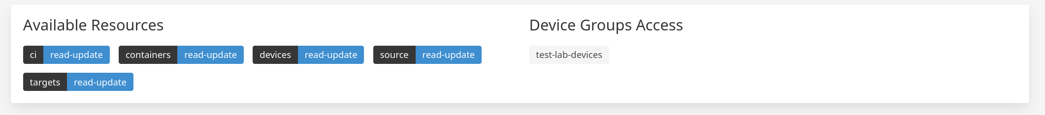 "lab-dev-users" scopes: read-update team with a device group